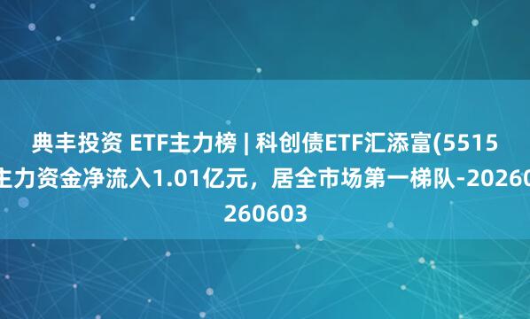 典丰投资 ETF主力榜 | 科创债ETF汇添富(551520)主力资金净流入1.01亿元，居全市场第一梯队-20260603